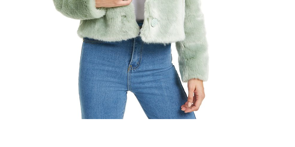 Guess Women's Minted Faux Fur Coat Green Size XL