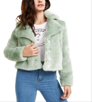Guess Women's Minted Faux Fur Coat Green Size XL