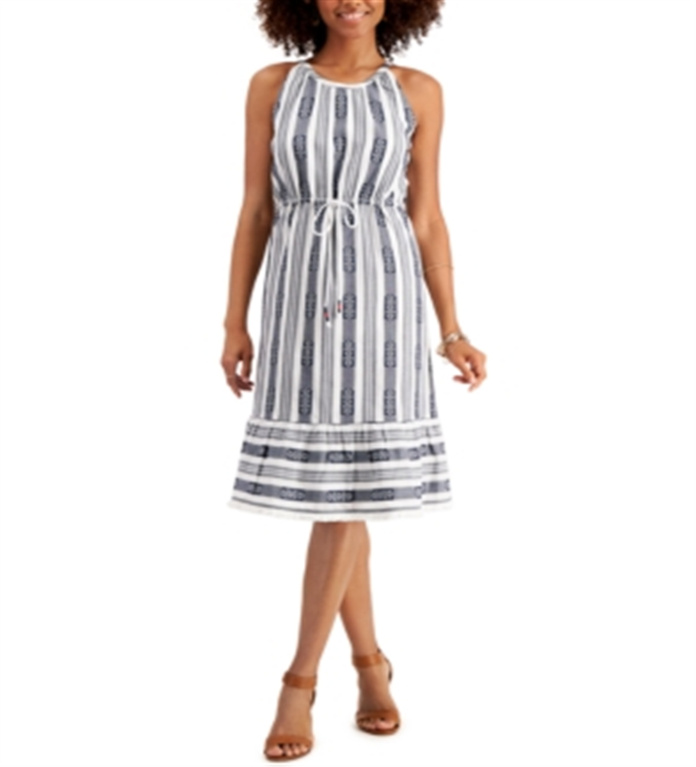 Style & Co Women's Striped Jacquard Midi Dress Moonlight Strip  Size X-Large