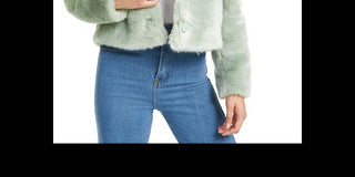 Guess Women's Minted Faux Fur Coat Green Size -M