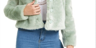 Guess Women's Minted Faux Fur Coat Green Size -M