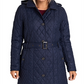 Barbour Women's Zippered Belted Lined Buttoned Hooded Quilted Winter Jacket Coat Blue Size 4