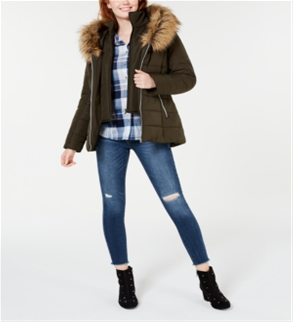 Maralyn & Me Women's Faux Fur Puffer Coat Green Size Medium