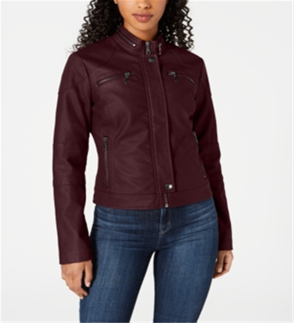 Maralyn & Me Junior's Faux Leather Moto Jacket Brown Size Small