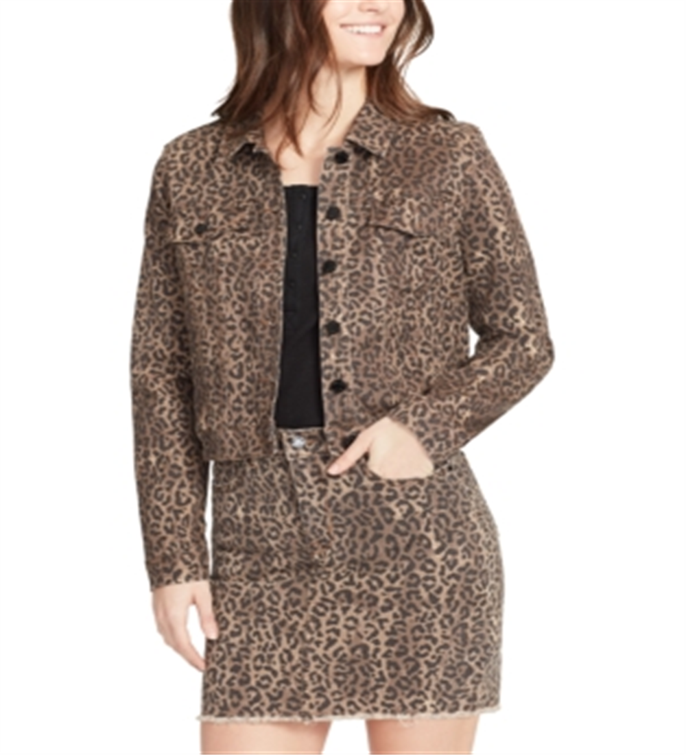 William Rast Women's Pocketed Animal Print Button Down Jacket Brown Size Small