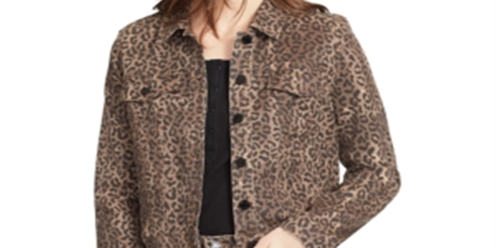 William Rast Women's Pocketed Animal Print Button Down Jacket Brown Size Small