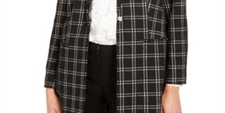 Calvin Klein Women's Plaid Button Topper Jacket Black Size 2