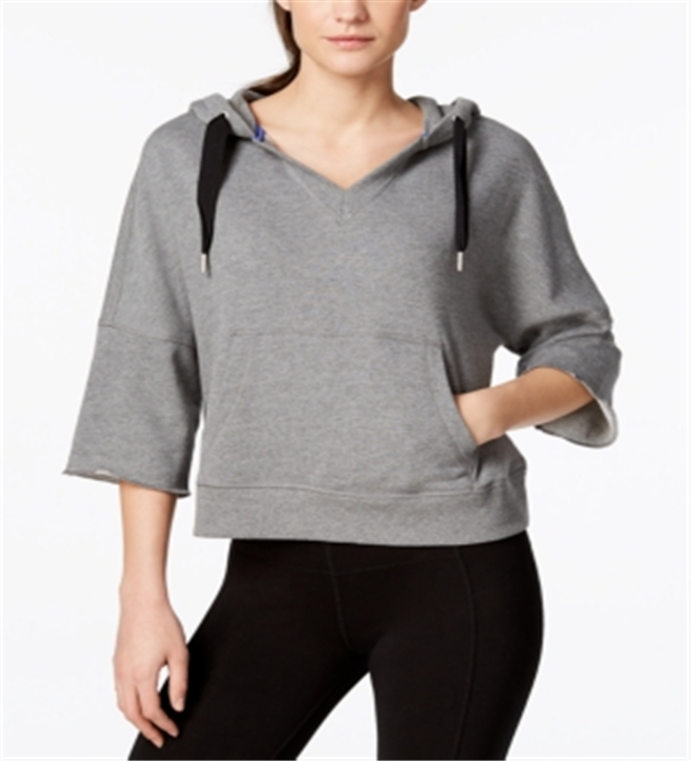 Calvin Klein Women's Relaxed Sleeve Logo Hoodie -Grey Size L