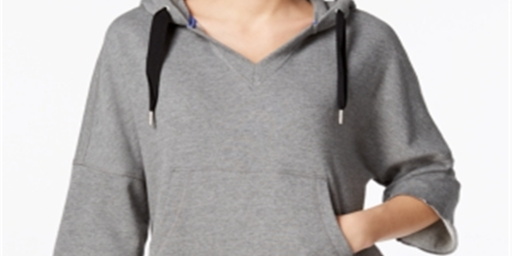 Calvin Klein Women's Relaxed Sleeve Logo Hoodie -Grey Size L