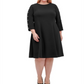 Tommy Hilfiger Women's Long Sleeve Knee Length Fit Flare Dress Black Size 14W