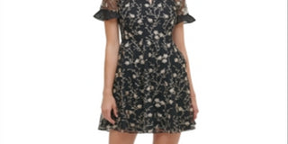 Kensie Women's Floral-Embroidered Mesh Mini Dress Turquoise Size 10