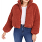 Kit & Sky Women's Fleece Faux Fur Sherpa Puffer Zip up Jacket Orange Size Large