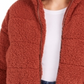 Kit & Sky Women's Fleece Faux Fur Sherpa Puffer Zip up Jacket Orange Size Large