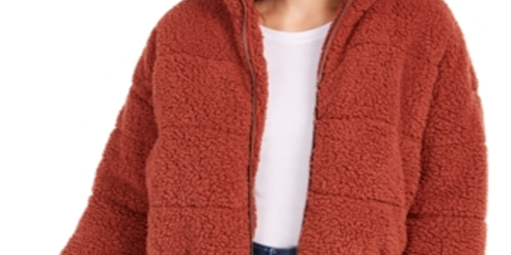 Kit & Sky Women's Fleece Faux Fur Sherpa Puffer Zip up Jacket Orange Size Large