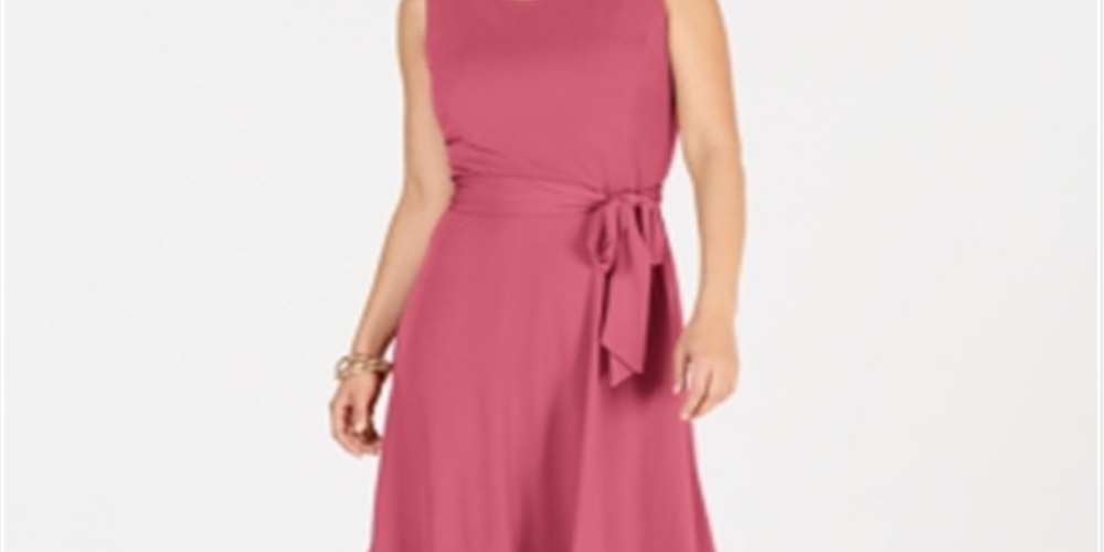 Charter Club Women's Belted MIDI Dress Pink Size Large