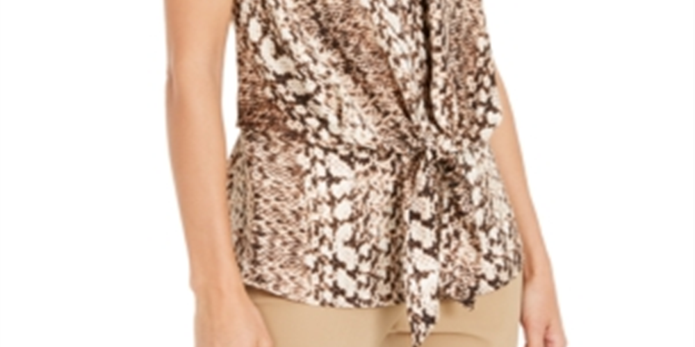 INC International Concepts Women's Snake Print Tie Front Halter To Brown Size S