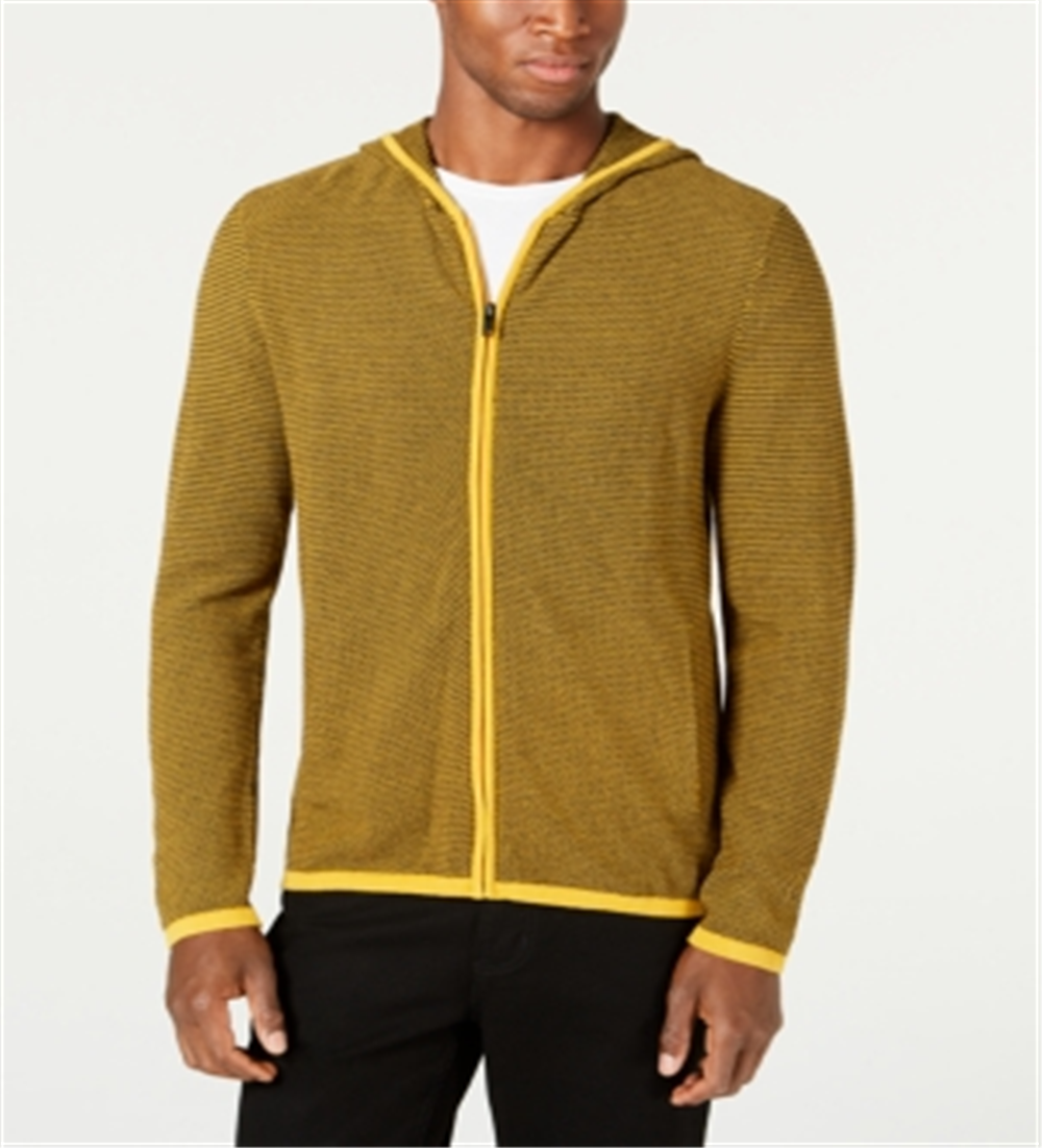 Alfani Men's Patterned Hooded Cotton Jacket Yellow Size X-Large