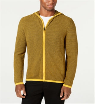 Alfani Men's Patterned Hooded Cotton Jacket Yellow Size X-Large