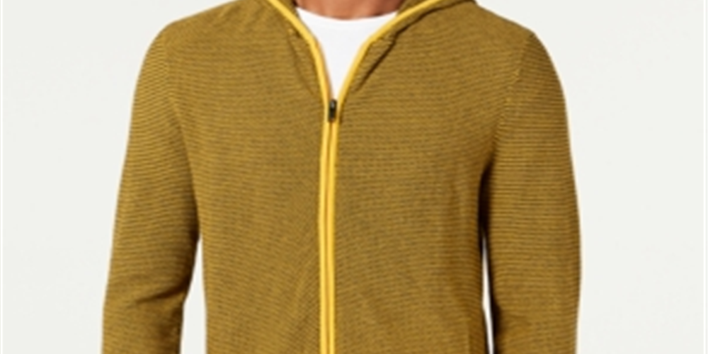Alfani Men's Patterned Hooded Cotton Jacket Yellow Size X-Large