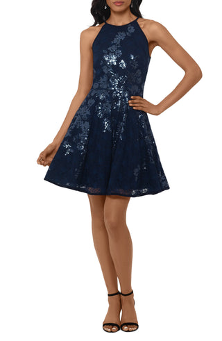 Xscape Women's Sleeveless Halter Short Fit Flare Party Dress Blue Size 8