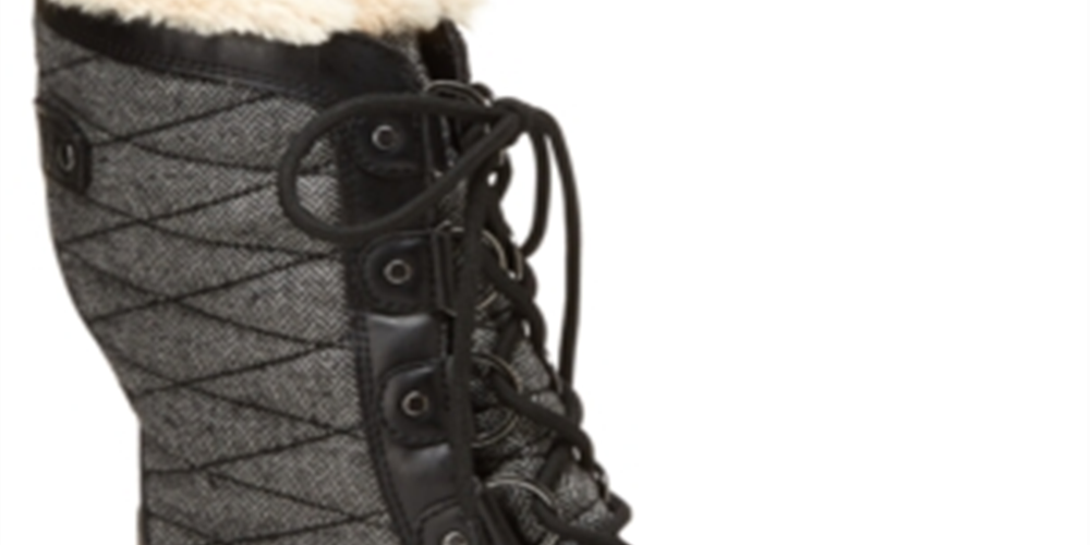 JBU Women's Platform Fur Trim Water Resistant Quilted Lorna Round Toe Block Heel Lace up Snow Boots Black Size 8