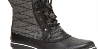 JBU Women's Platform Fur Trim Water Resistant Quilted Lorna Round Toe Block Heel Lace up Snow Boots Black Size 8