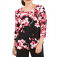 JM Collection Women's Floral Print Long Sleeve T-Shirt Black Size Small