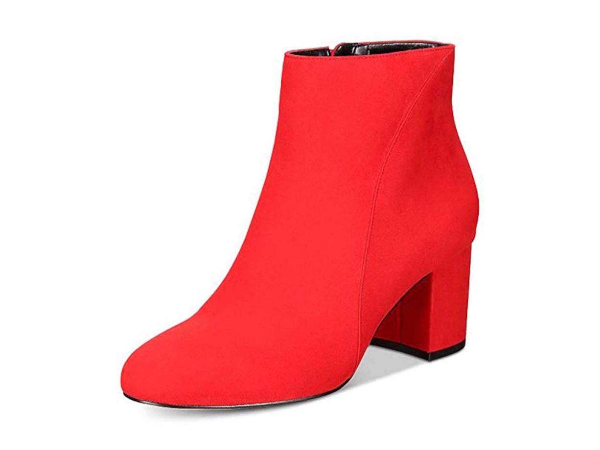 INC International Concepts Women's Floriann Fabric Almond Toe Ankle Fashion Boots Red Size 5.5 M