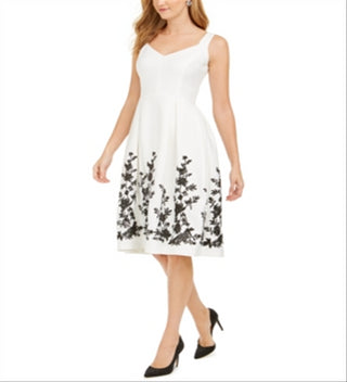 Donna Rico Women's Floral Hem a Line Dress White Size 4