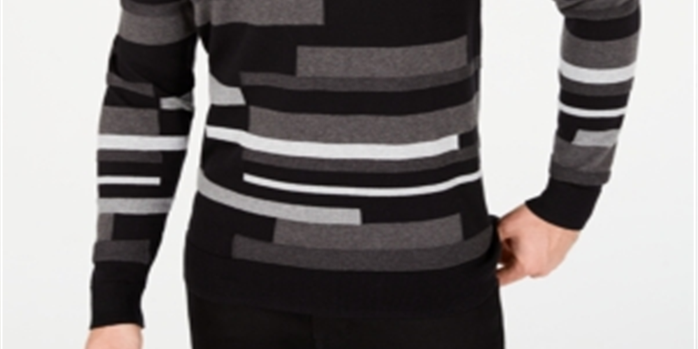 Alfani Men's Textured Striped V Neck Sweater Black Size Medium