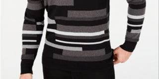 Alfani Men's Textured Striped V Neck Sweater Black Size Medium