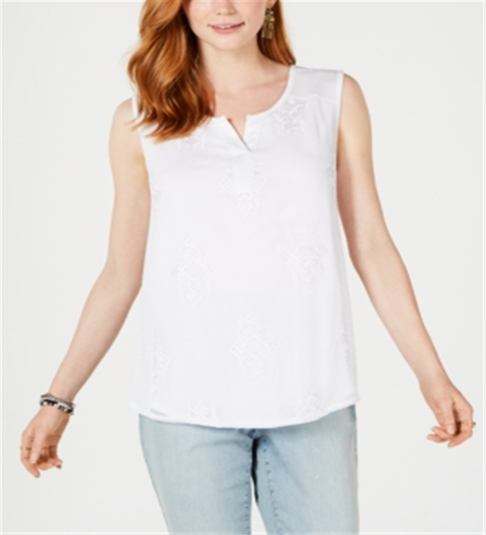 Style & Co Women's Embroidered Tank Top White Size Medium