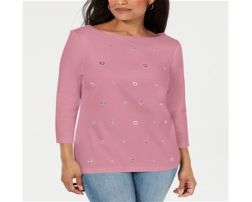 Karen Scott Women's Cotton Grommet Top Pink Size Large