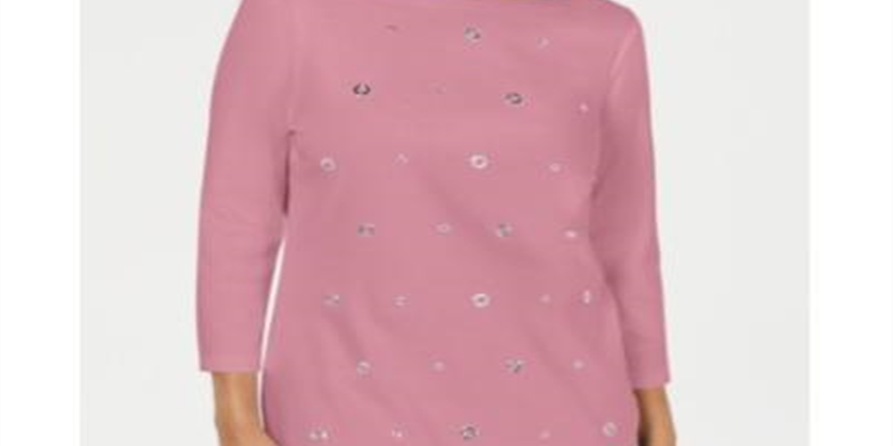 Karen Scott Women's Cotton Grommet Top Pink Size Large