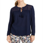 Charter Club Women's Tassel Tie Eyelet Linen Top Blue Size X-Large