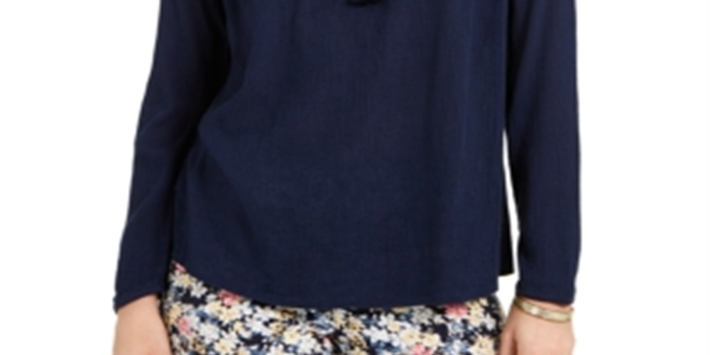 Charter Club Women's Tassel Tie Eyelet Linen Top Blue Size X-Large