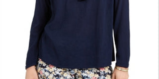 Charter Club Women's Tassel Tie Eyelet Linen Top Blue Size X-Large