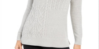 Charter Club Women's Envelope Neck Cable Knit Sweater Gray Size Petite Small