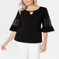 JM Collection Women's Keyhole Bell Sleeve Top Black Size Small