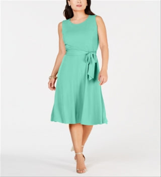 Charter Club Women's Tie Waist Midi Dress Green Size XL