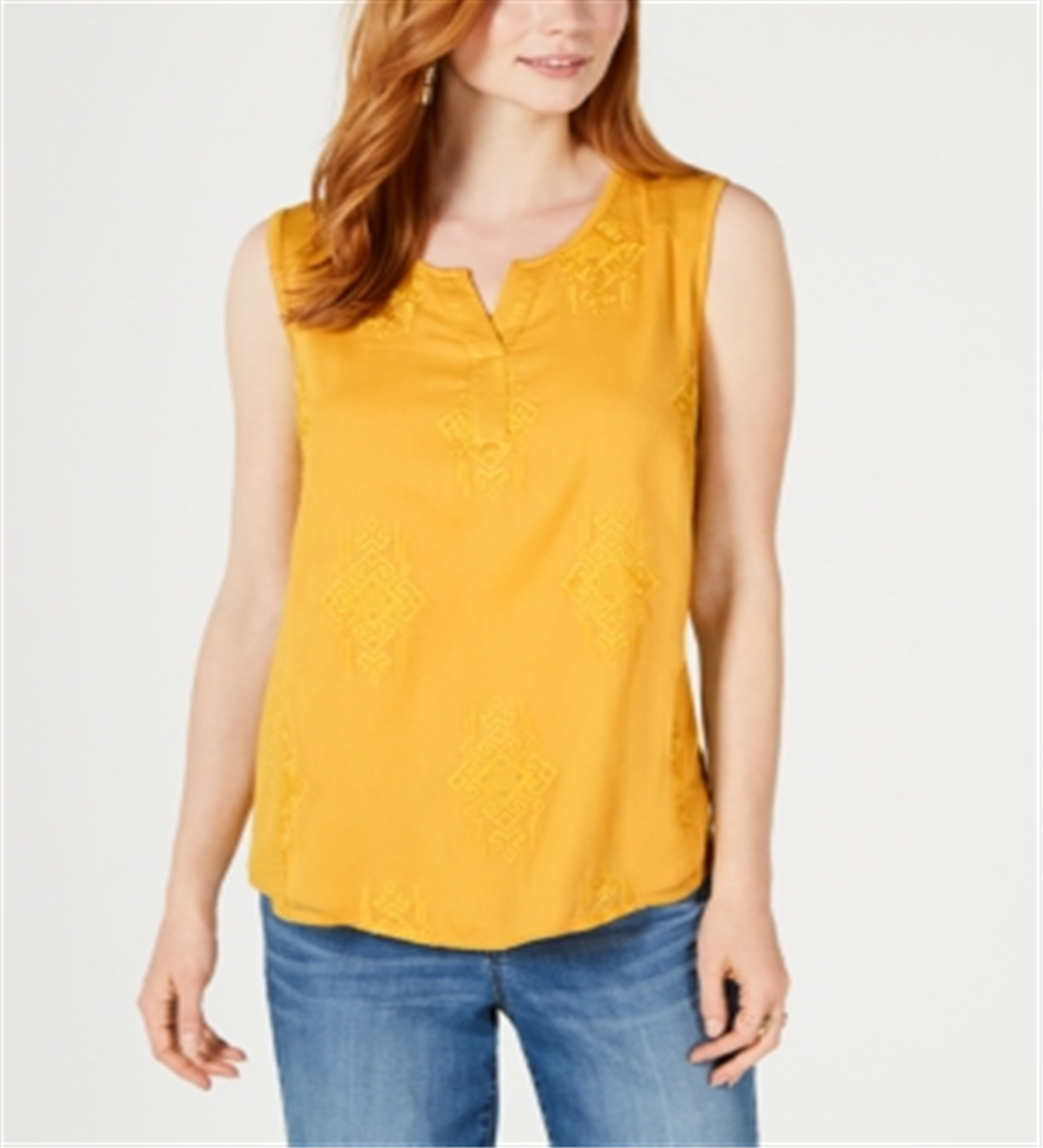 Style & Co Women's Sleeveless Jewel Neck Top Yellow Size Small