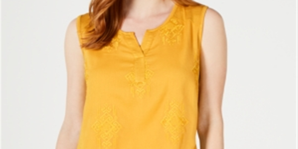 Style & Co Women's Sleeveless Jewel Neck Top Yellow Size Small