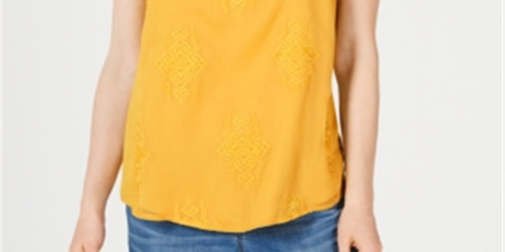 Style & Co Women's Sleeveless Jewel Neck Top Yellow Size Small