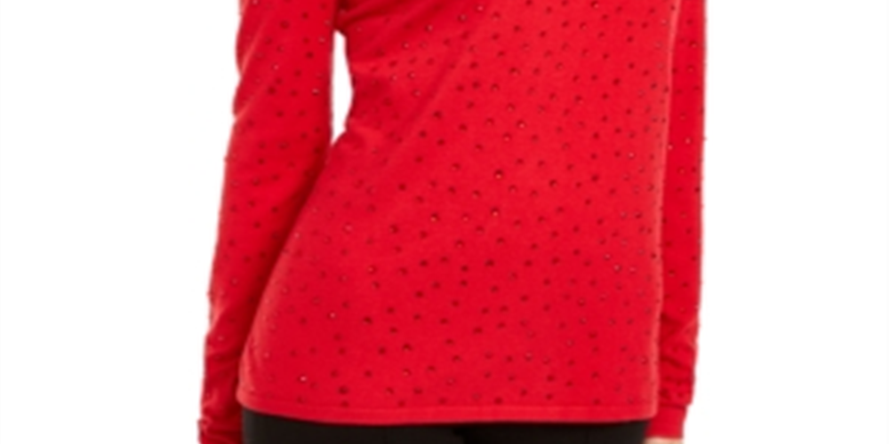 INC International Concepts Women's Studded Keyhole Neck Sweater Red Size Petite Medium