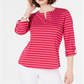 Charter Club Women's Striped Split Neck Top Pink Size Large