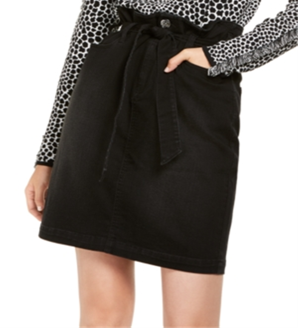 INC International Concepts Women's Paperbag Waist Denim Skirt Black Size 6 Petite
