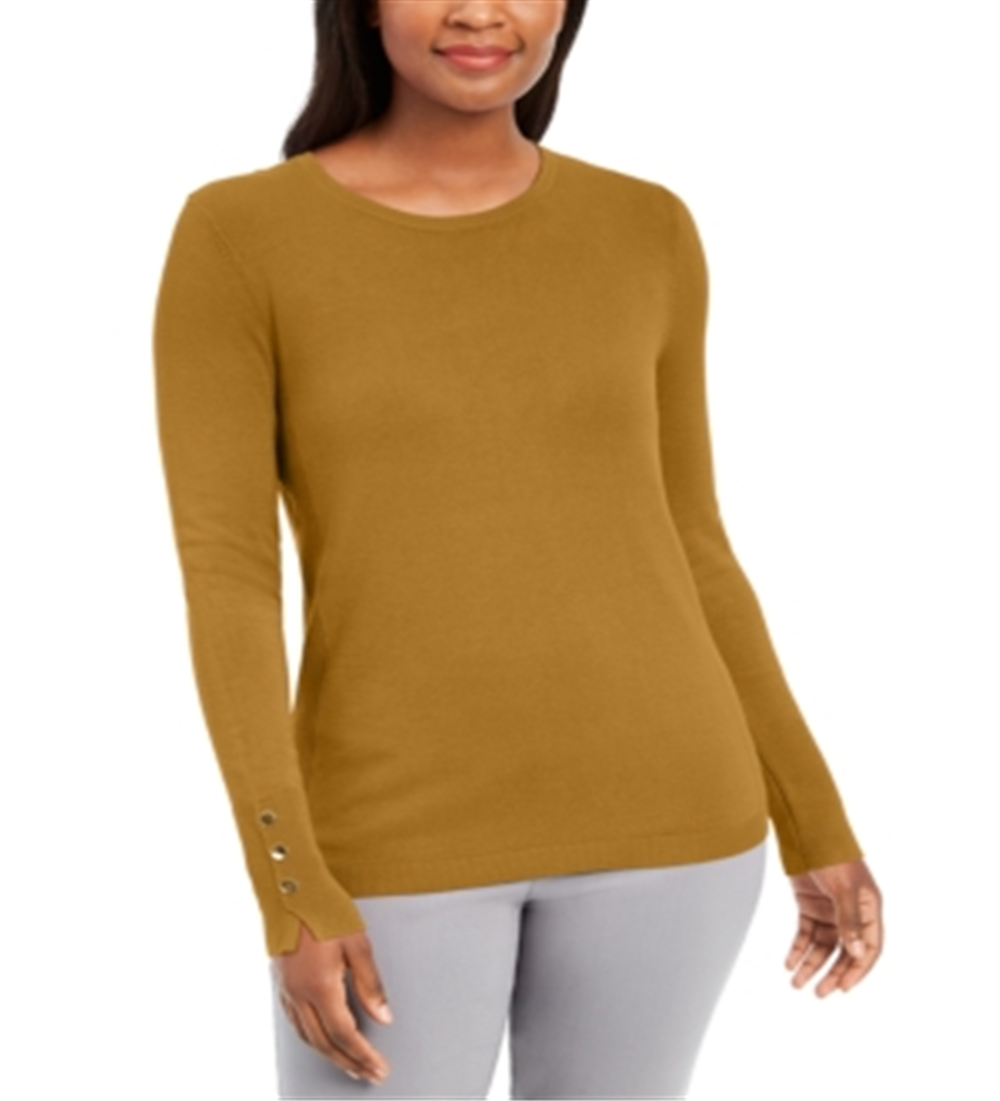 JM Collection Women's Solid Long Sleeve Jewel Neck Top Yellow Size Petite Small
