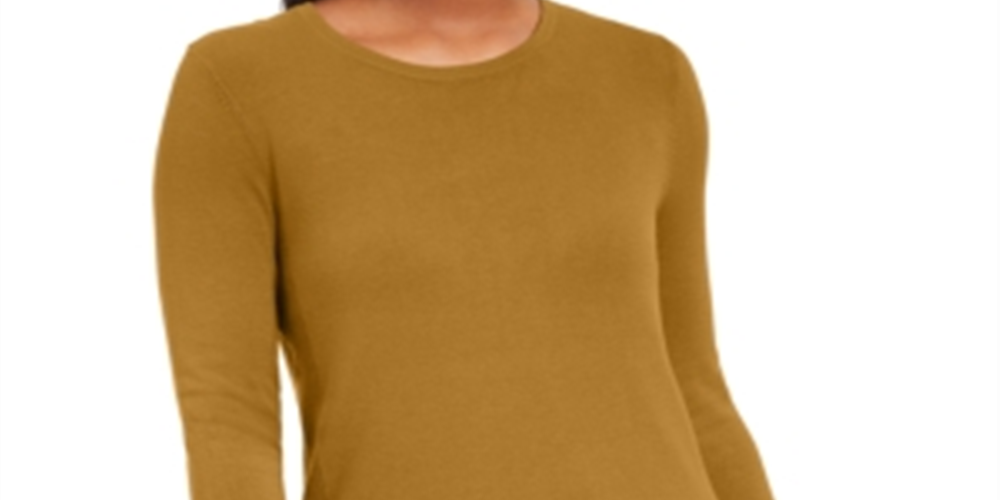 JM Collection Women's Solid Long Sleeve Jewel Neck Top Yellow Size Petite Small