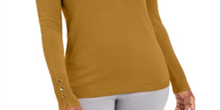 JM Collection Women's Solid Long Sleeve Jewel Neck Top Yellow Size Petite Small