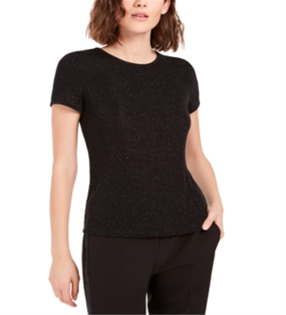 Bar III Women's Textured Sparkle Top Black Size X-Small